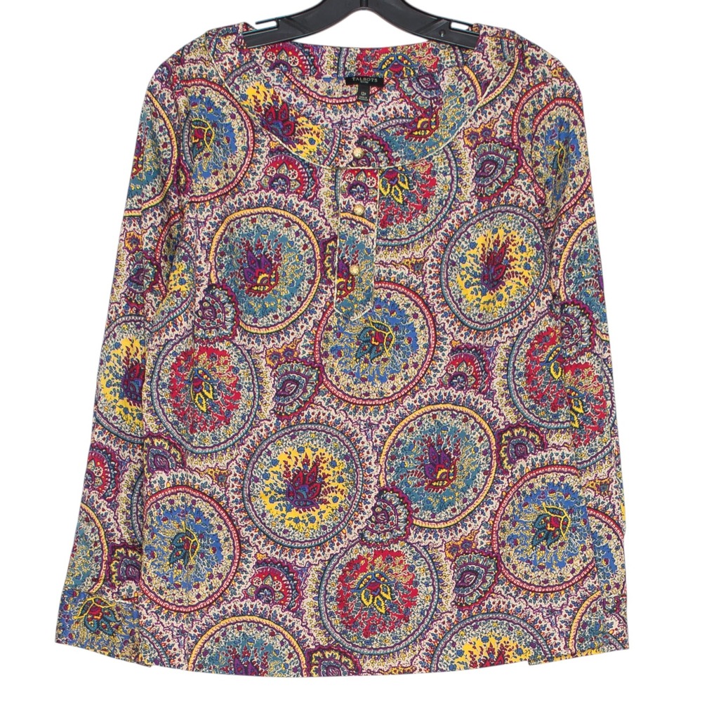 Talbots Top Bohemian Medallion Eclectic Maximalist Art To Wear Long Sleeve 12P